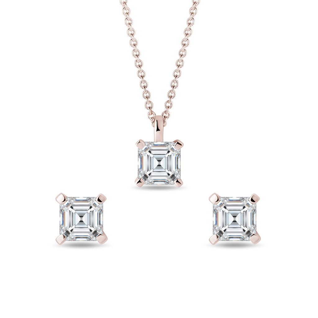 Asscher Diamond Jewelry Set in Rose Gold ASSCHER DIAMOND JEWELRY SET IN ROSE GOLD - DIAMOND SETS - FINE JEWELRY