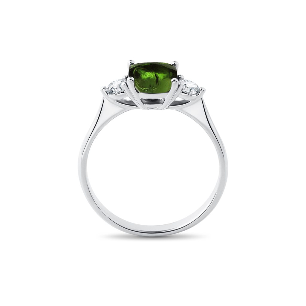 BAGUE EN OR BLANC, MOLDAVITE TAILLE COUSSIN - BAGUES EN MOLDAVITE - BAGUES