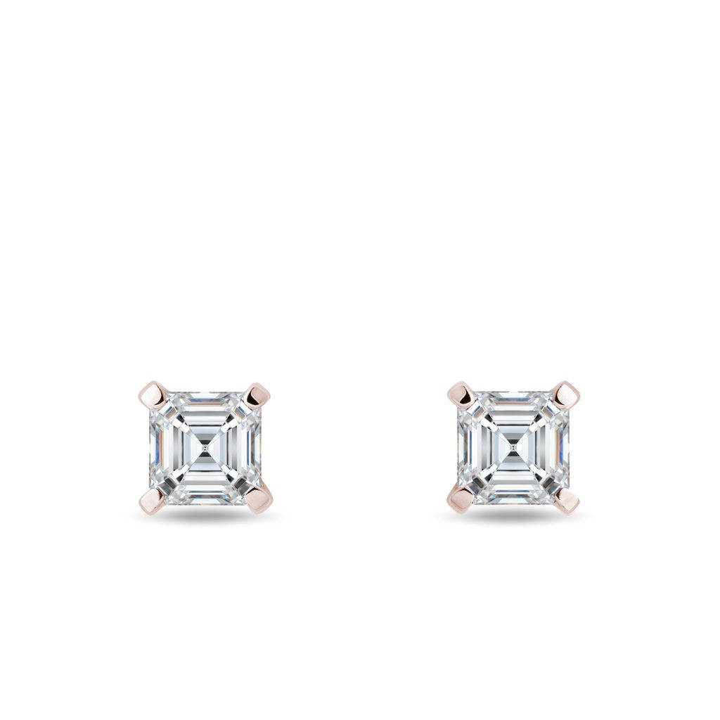 Boucles d'oreilles en or rose et diamants asscher BOUCLES D'OREILLES EN OR ROSE ET DIAMANTS ASSCHER - PUCES D'OREILLES EN DIAMANT - BOUCLES D'OREILLES