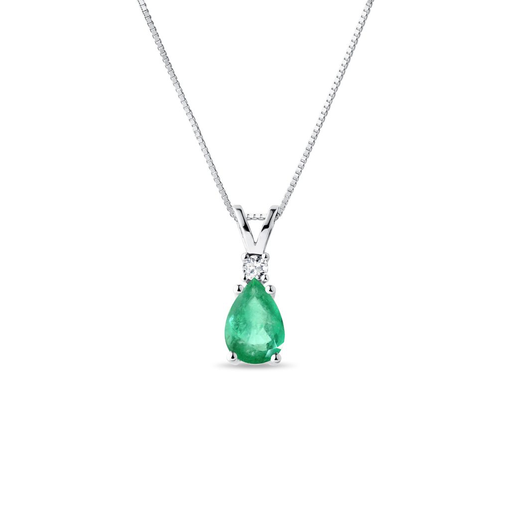 Emerald and Diamond Pendant on White Gold Chain EMERALD AND DIAMOND PENDANT ON WHITE GOLD CHAIN - EMERALD NECKLACES - NECKLACES
