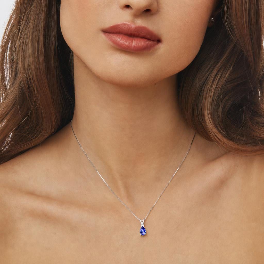 TANZANITE AND DIAMOND PENDANT ON WHITE GOLD CHAIN - TANZANITE NECKLACES - NECKLACES
