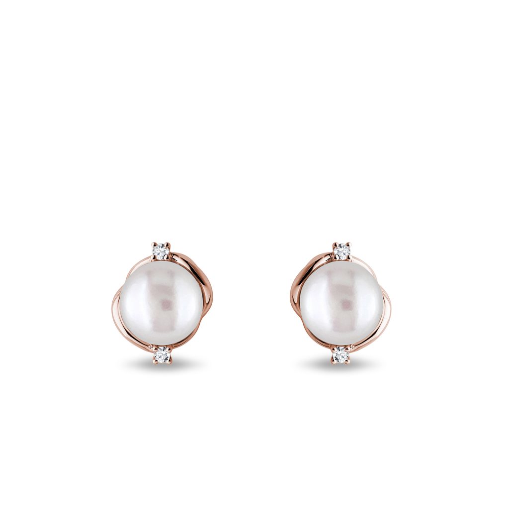 Perlen-Ohrstecker mit Brillanten in Roségold PERLEN-OHRSTECKER MIT BRILLANTEN IN ROSÉGOLD - PERLEN OHRRINGE - PERLEN