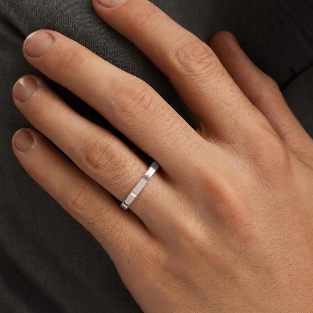 HERRENRING MIT GRAVUR AUS GLÄNZENDEM WEISSGOLD - TRAURINGE FÜR HERREN - TRAURINGE