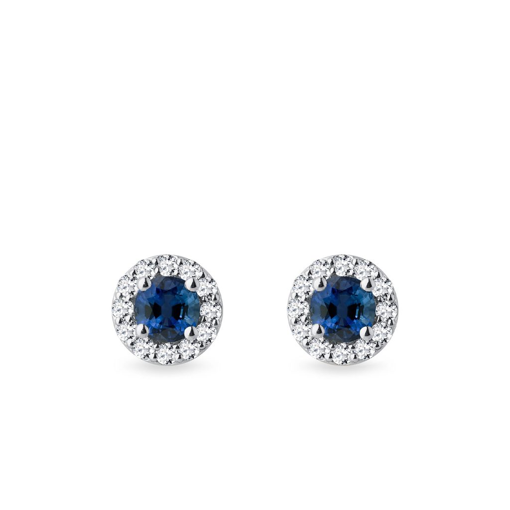 Sapphire and Diamond Halo Earrings in White Gold SAPPHIRE AND DIAMOND HALO EARRINGS IN WHITE GOLD - SAPPHIRE EARRINGS - EARRINGS