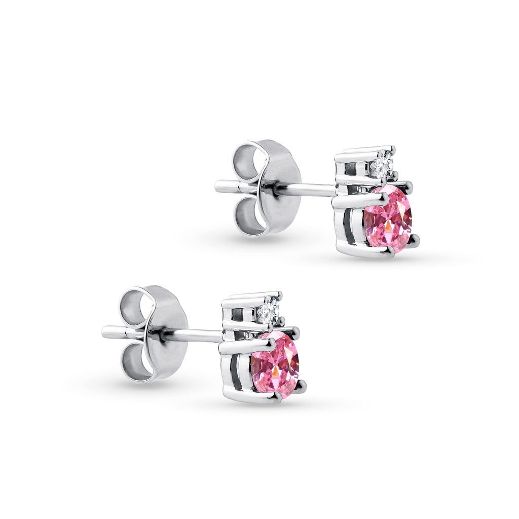 PINK SAPPHIRE AND DIAMOND EARRINGS IN WHITE GOLD - SAPPHIRE EARRINGS - EARRINGS
