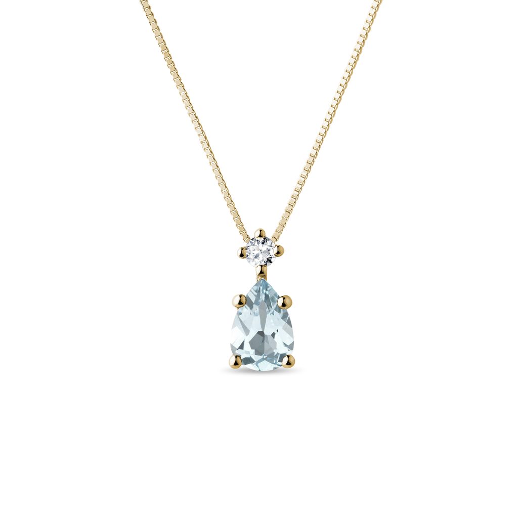 Tropfenförmiger Aquamarinanhänger in 14 kt Gelbgold TROPFENFÖRMIGER AQUAMARINANHÄNGER IN 14 KT GELBGOLD - KETTEN MIT AQUAMARIN - KETTEN