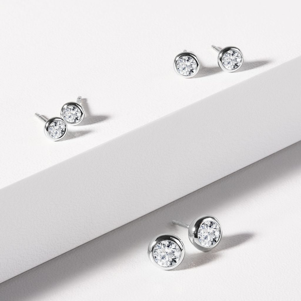 LAB-GROWN DIAMOND BEZEL STUD EARRINGS IN WHITE GOLD - DIAMOND STUD EARRINGS - EARRINGS