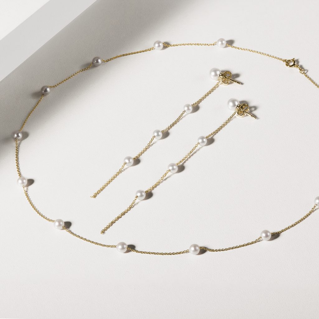 BOUCLES D'OREILLES CHAÎNE 2 EN 1 EN OR JAUNE ET PERLES - BOUCLES D'OREILLES EN PERLES - PERLES