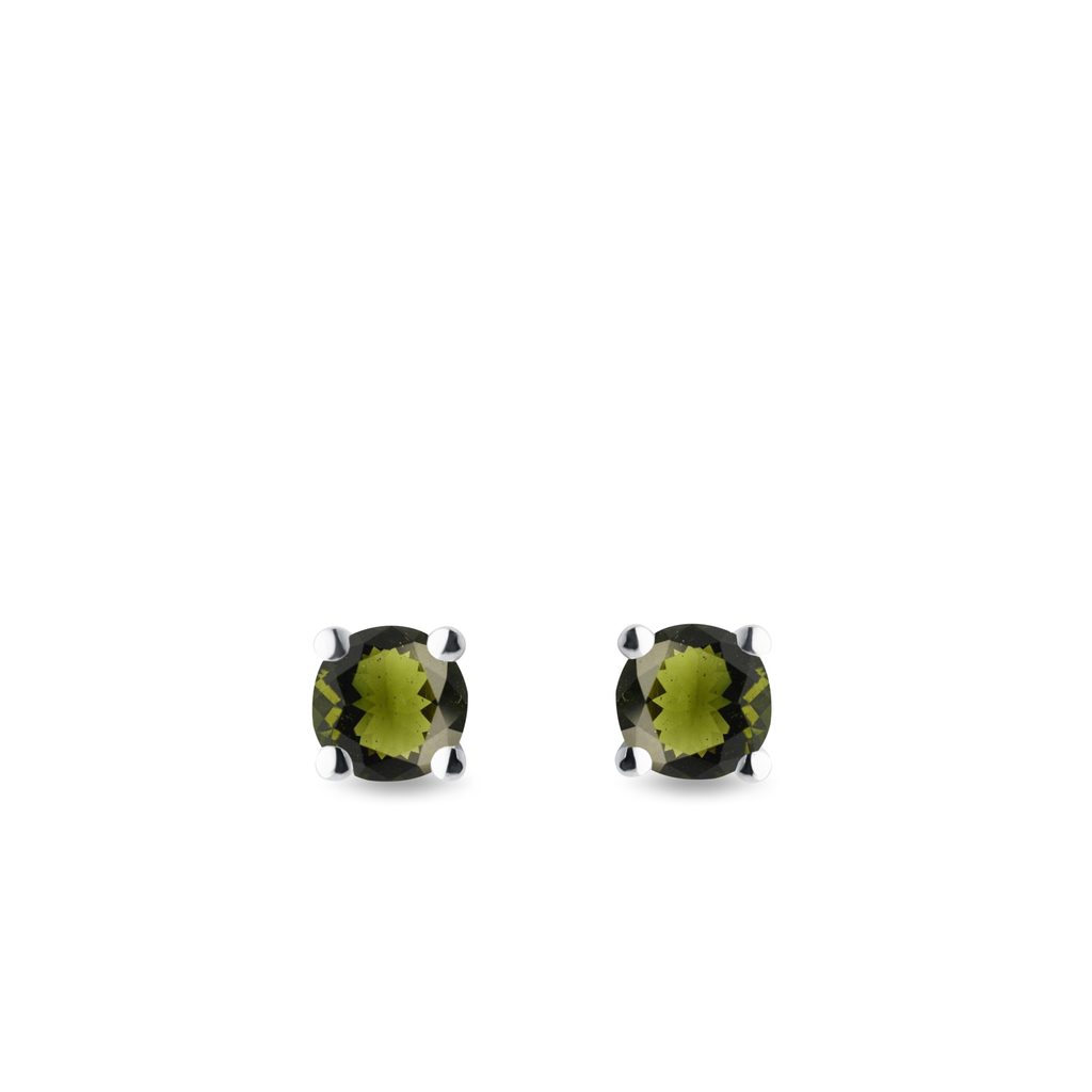 Moldavite Studs in 14k White Gold MOLDAVITE STUDS IN 14K WHITE GOLD - MOLDAVITE EARRINGS - EARRINGS
