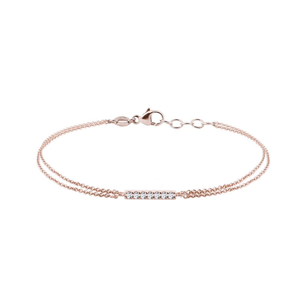 Rose Gold Double Bracelet with a Diamond Bar ROSE GOLD DOUBLE BRACELET WITH A DIAMOND BAR - DIAMOND BRACELETS - BRACELETS