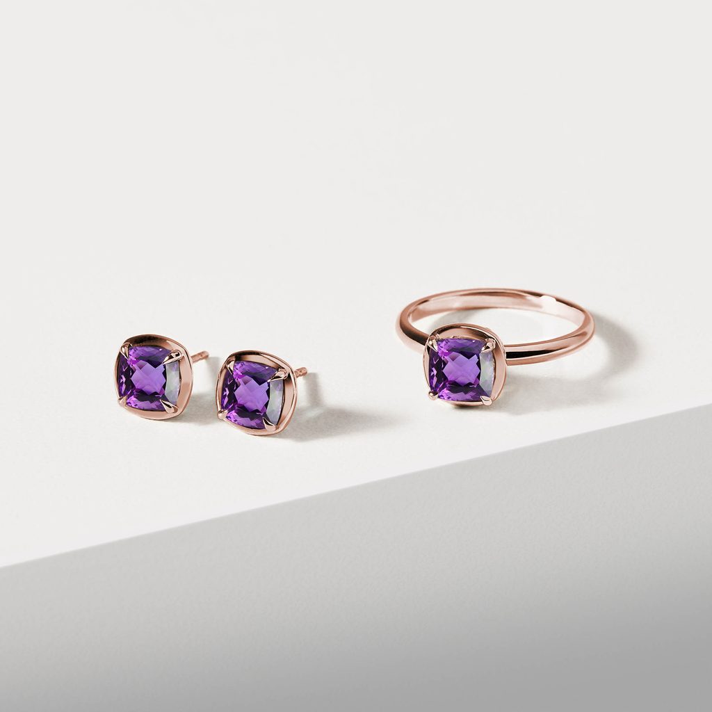 KOLCZYKI Z RÓŻOWEGO ZŁOTA Z AMETYSTAMI - KOLCZYKI Z AMETYSTAMI - KOLCZYKI