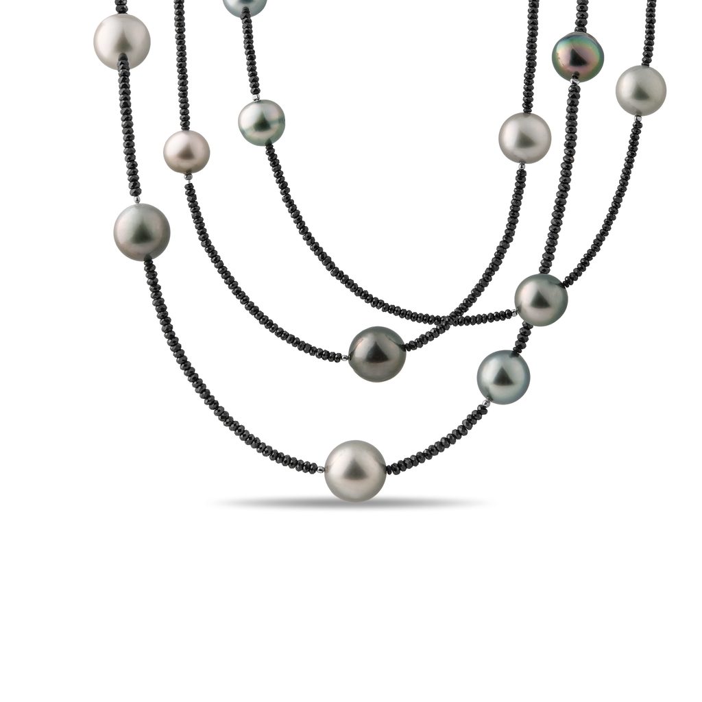 Collier en spinelles facettées et perles de Tahiti COLLIER EN SPINELLES FACETTÉES ET PERLES DE TAHITI - COLLIERS AVEC MINÉRAUX - COLLIERS