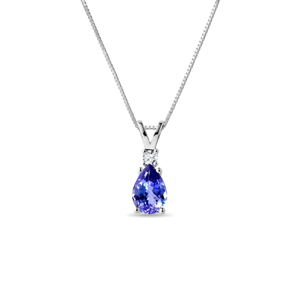 Tanzanite and Diamond Pendant on White Gold Chain TANZANITE AND DIAMOND PENDANT ON WHITE GOLD CHAIN - TANZANITE NECKLACES - NECKLACES