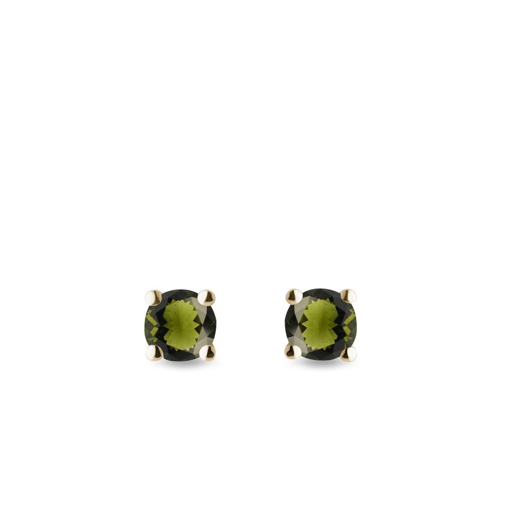 Moldavite Studs in 14k Yellow Gold MOLDAVITE STUDS IN 14K YELLOW GOLD - MOLDAVITE EARRINGS - EARRINGS