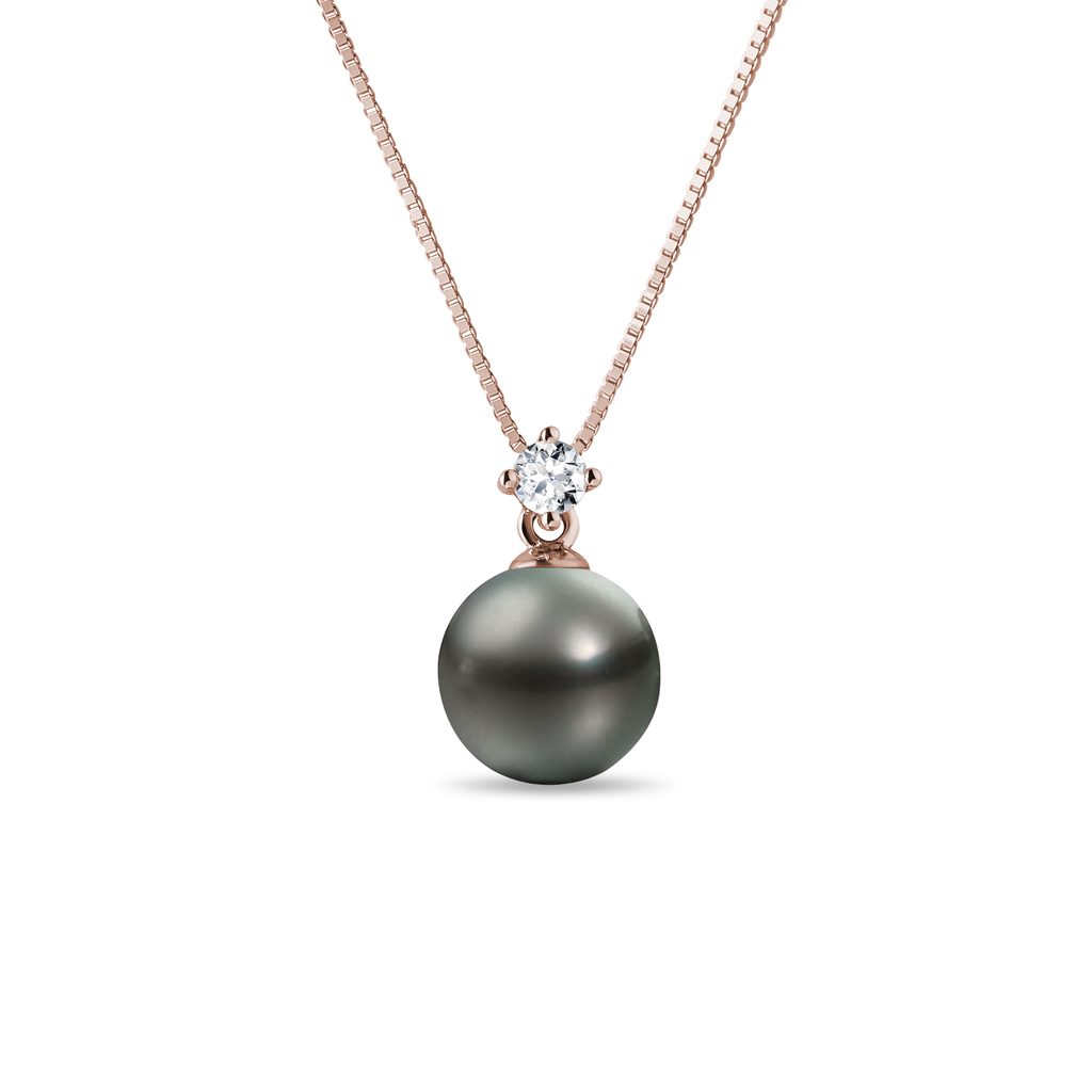 Collier en or rose, perle de Tahiti et diamant COLLIER EN OR ROSE, PERLE DE TAHITI ET DIAMANT - PENDENTIFS EN PERLES - PERLES
