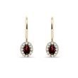 BOUCLES D'OREILLES EN OR AVEC GRENAT OVALE ET DIAMANTS - BOUCLES D'OREILLES EN GRENAT - BOUCLES D'OREILLES