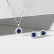 SAPPHIRE AND DIAMOND HALO EARRINGS IN WHITE GOLD - SAPPHIRE EARRINGS - EARRINGS