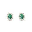 YELLOW GOLD EARRINGS WITH TWO EMERALDS AND DIAMONDS - EMERALD EARRINGS - EARRINGS