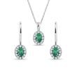 EMERALD AND DIAMOND WHITE GOLD HALO JEWELRY SET - JEWELRY SETS - FINE JEWELRY