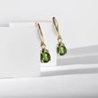 BOUCLES D'OREILLES EN OR AVEC DIAMANTS ET MOLDAVITES - BOUCLES D'OREILLES EN MOLDAVITE - BOUCLES D'OREILLES