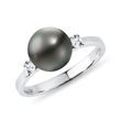 TAHITIAN PEARL RING WITH DIAMONDS IN WHITE GOLD - PEARL RINGS - PEARL JEWELRY