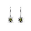 BOUCLES D'OREILLES OR BLANC AVEC MOLDAVITE OVALE ET DIAMANTS - BOUCLES D'OREILLES EN MOLDAVITE - BOUCLES D'OREILLES