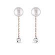 14K ROSE GOLD PEARL STUD EARRINGS WITH CHAIN AND DIAMONDS - PEARL EARRINGS - PEARL JEWELRY