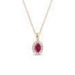 OVAL RUBY AND DIAMOND GOLD HALO NECKLACE - RUBY NECKLACES - NECKLACES