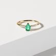 YELLOW GOLD RING WITH A TEA DROP CUT EMERALD AND DIAMONDS - EMERALD RINGS - RINGS