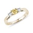YELLOW GOLD RING WITH YELLOW DIAMOND AND TWO WHITE DIAMONDS - FANCY DIAMOND ENGAGEMENT RINGS - ENGAGEMENT RINGS