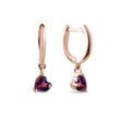 BOUCLES D'OREILLES COEURS EN OR ROSE ET RHODOLITES - BOUCLES D'OREILLES AVEC GEMMES - BOUCLES D'OREILLES