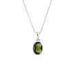 OVAL CUT MOLDAVITE NECKLACE IN 14K WHITE GOLD - MOLDAVITE NECKLACES - NECKLACES