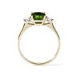 CUSHION CUT MOLDAVITE AND DIAMOND RING IN GOLD - MOLDAVITE RINGS - RINGS