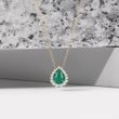 ELEGANT DIAMOND NECKLACE WITH EMERALD IN YELLOW GOLD - EMERALD NECKLACES - NECKLACES