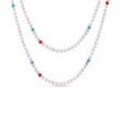 PEARL NECKLACE WITH TURQUOISE AND CORAL IN YELLOW GOLD - PEARL NECKLACES - PEARL JEWELRY