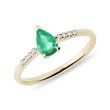 YELLOW GOLD RING WITH A TEA DROP CUT EMERALD AND DIAMONDS - EMERALD RINGS - RINGS