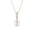 PEARL PENDANT IN YELLOW GOLD WITH THREE BRILLIANTS - PEARL PENDANTS - PEARL JEWELRY