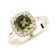 FINE RING IN YELLOW GOLD WITH MOLDAVITE AND DIAMONDS - MOLDAVITE RINGS - RINGS