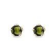 PUCES D'OREILLES D'OR BLANC SERTIES DE MOLDAVITES - BOUCLES D'OREILLES EN MOLDAVITE - BOUCLES D'OREILLES