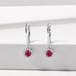 BOUCLES D'OREILLES D'OR BLANC 14 CT AVEC RUBIS ET DIAMANTS - BOUCLES D'OREILLES EN RUBIS - BOUCLES D'OREILLES