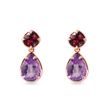 AMETHYST AND RHODOLITES EARRINGS IN YELLOW GOLD - AMETHYST EARRINGS - EARRINGS