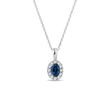 SAPPHIRE AND DIAMOND WHITE GOLD HALO NECKLACE - SAPPHIRE NECKLACES - NECKLACES