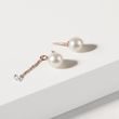 14K ROSE GOLD PEARL STUD EARRINGS WITH CHAIN AND DIAMONDS - PEARL EARRINGS - PEARL JEWELRY