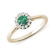 EMERALD AND DIAMOND GOLD HALO RING - EMERALD RINGS - RINGS