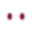 OVAL RUBY AND DIAMOND GOLD HALO STUD EARRINGS - RUBY EARRINGS - EARRINGS