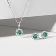 EMERALD AND DIAMOND HALO EARRINGS IN WHITE GOLD - EMERALD EARRINGS - EARRINGS