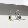 EARRINGS WITH DIAMONDS AND MOLDAVITE IN WHITE GOLD - MOLDAVITE EARRINGS - EARRINGS