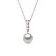 AKOYA PEARL AND DIAMOND PENDANT NECKLACE IN ROSE GOLD - PEARL PENDANTS - PEARL JEWELRY