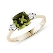 CUSHION CUT MOLDAVITE AND DIAMOND RING IN GOLD - MOLDAVITE RINGS - RINGS