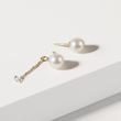 14K YELLOW GOLD PEARL STUD EARRINGS WITH CHAIN AND DIAMONDS - PEARL EARRINGS - PEARL JEWELRY
